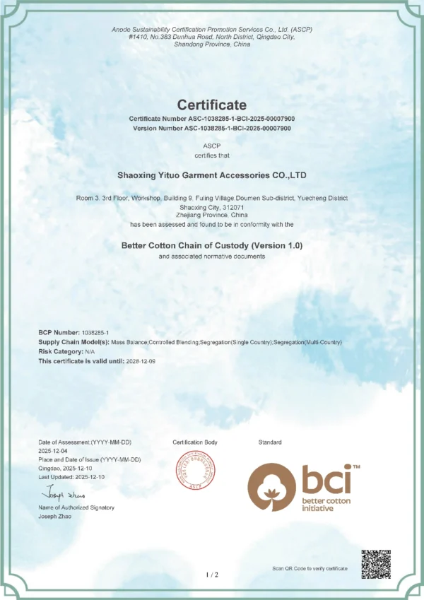 BCI Better Cotton Initiative Certificate