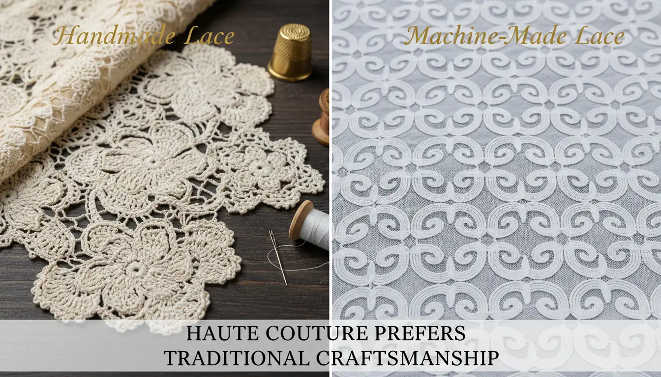 Illustration for Handmade vs. Machine-Made Lace: Why Haute Couture Prefers Traditional Craftsmanship - Shaoxing Yituo Lace Insights